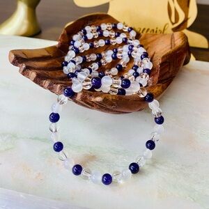 Handmade Amethyst Rose & Clear Quartz Gemstone Bead Bracelet 6mm